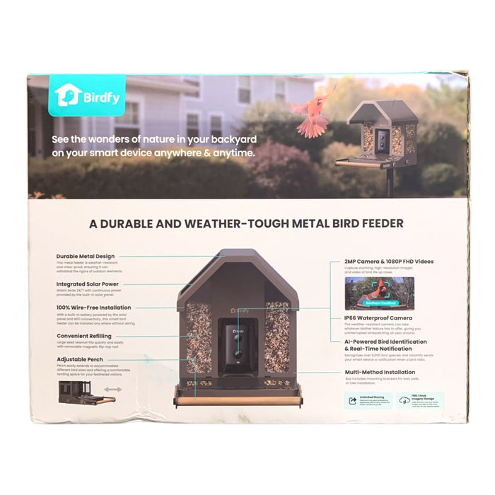 Birdfy Smart Metal Bird Feeder with Built-in Solar Panel and AI Camera, NI-8171