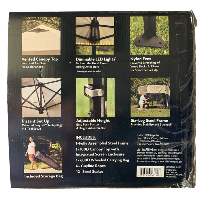 Member’s Mark Lighted Screenhouse Instant Canopy, 70.9"W x 140.7"D x 110.2"H