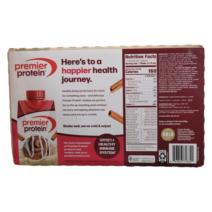 Premier Protein 30g High Protein Shake, Cinnamon Roll 11 fl. oz., 15 pk.