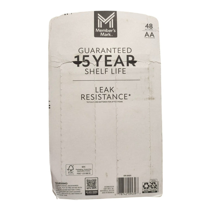 Member's Mark Extended Shelf Life AA Alkaline Batteries, 48 pk.