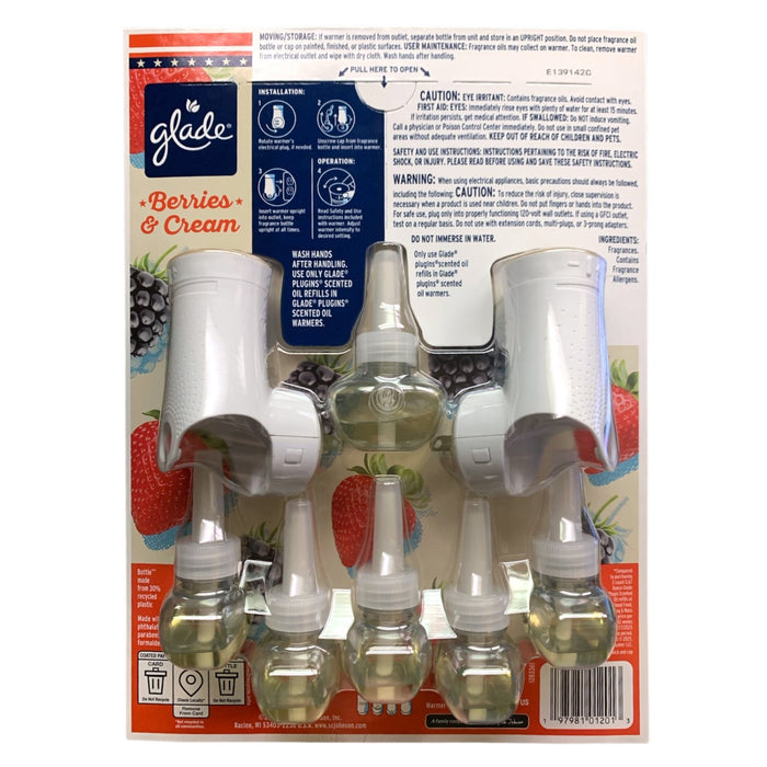 Glade PlugIns Scented Oil Air Freshener, Berries & Cream, 2 Warmers + 6 Refills