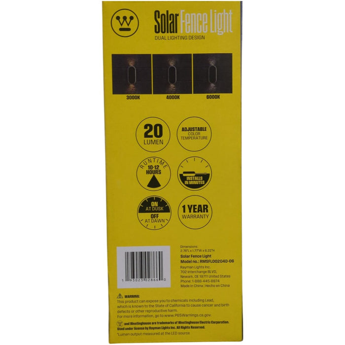 Westinghouse Solar Outdoor Fence Lights, Dusk-to-Dawn LED Lighting, 4pk