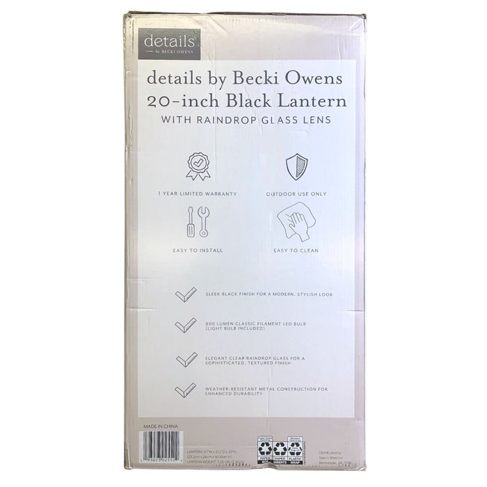 details by Becki Owens 20" Outdoor Wall Lantern with Raindrop Glass - Black