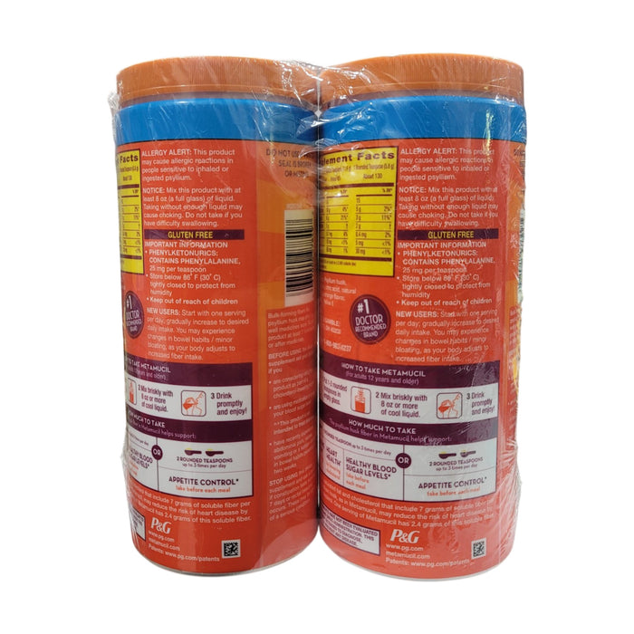 Metamucil Psyllium 4in1 Fiber Sugar-Free Powder, Orange, 26.6 oz., 2 pk.