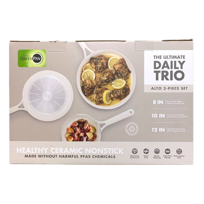 GreenPan Alto 8", 10" & 12" Ceramic Nonstick Fry Pan Set, 3 Pan Set - Cream