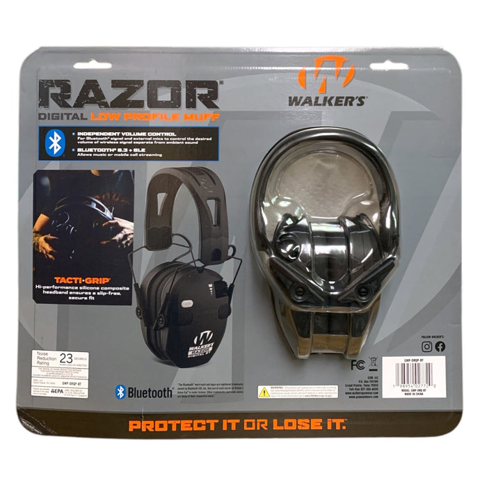 Walker's Razor Digital BT Low Profile Muff with Tacti-Grip Headband, Black