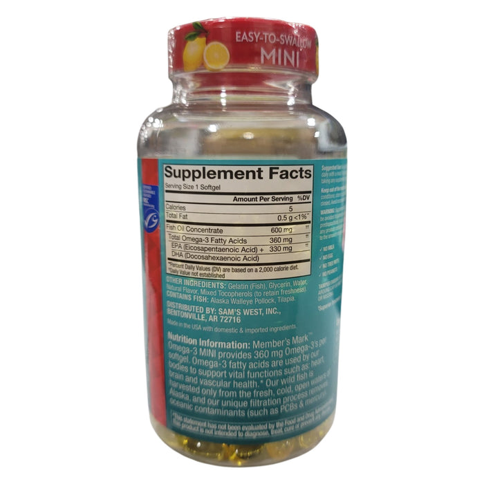 Member's Mark 360mg Omega-3 from Fish Oil MINI Softgels, 300 ct.