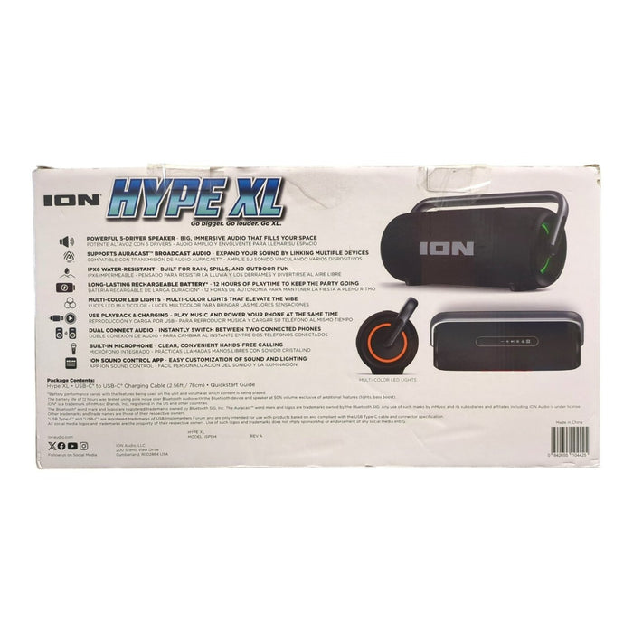 ION Hype XL Bluetooth Speaker with Lights & Carry Handle, Black