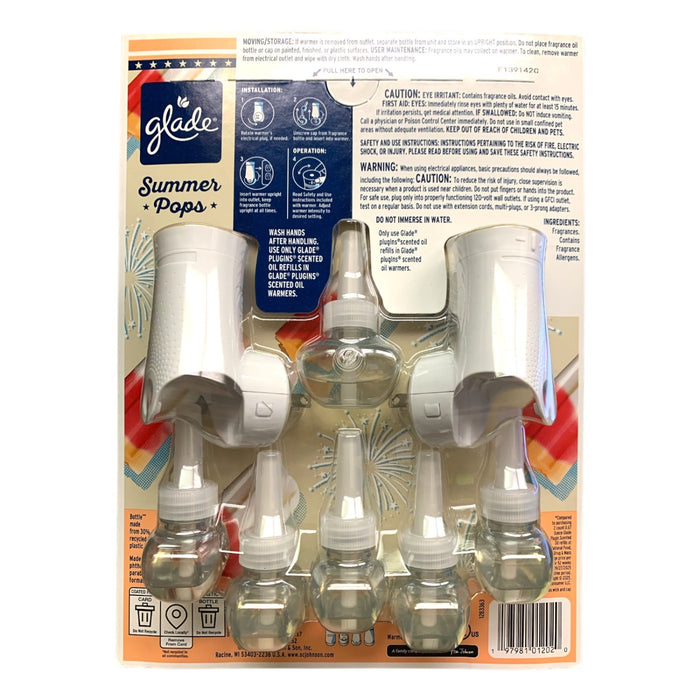 Glade PlugIns Scented Oil Air Freshener, Summer Pops, 2 Warmers + 6 Refills