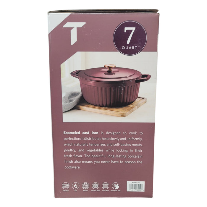 Tramontina 7 Quart Fluted Enameled Cast Iron Dutch Oven with Lid, Gourmet, Fig