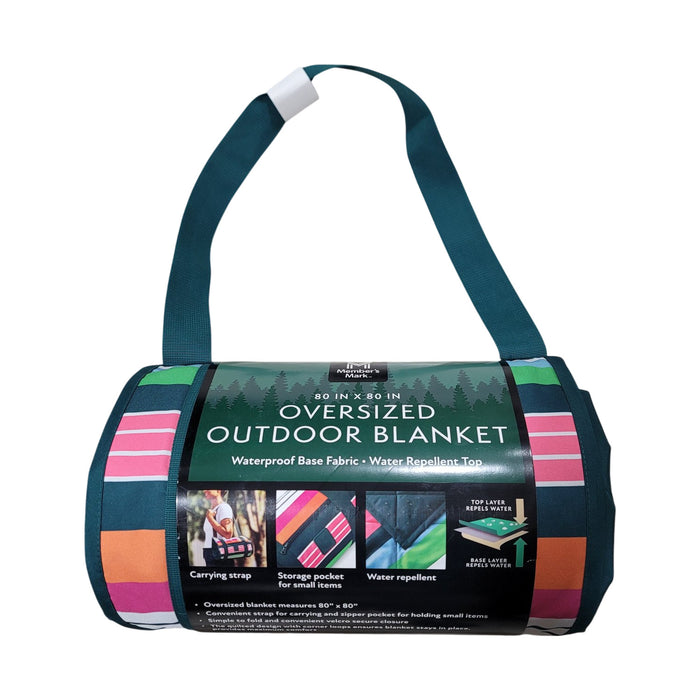 Member's Mark Oversized Outdoor Blanket, Red and Blue Plaid, 8' x 8' w/ Strap