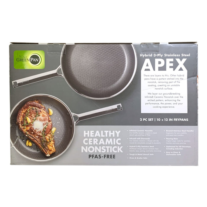 GreenPan Apex Hybrid 3-Ply Stainless Steel Frypan 2-Piece Set, 10" and 12"