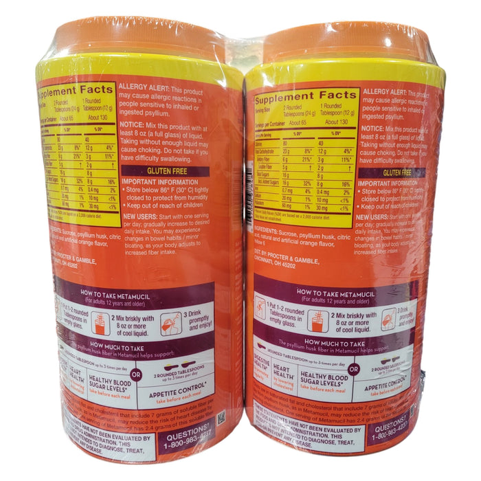 Metamucil Psyllium 4in1 Fiber Supplement Powder, Orange, 55 oz., 2 pk.
