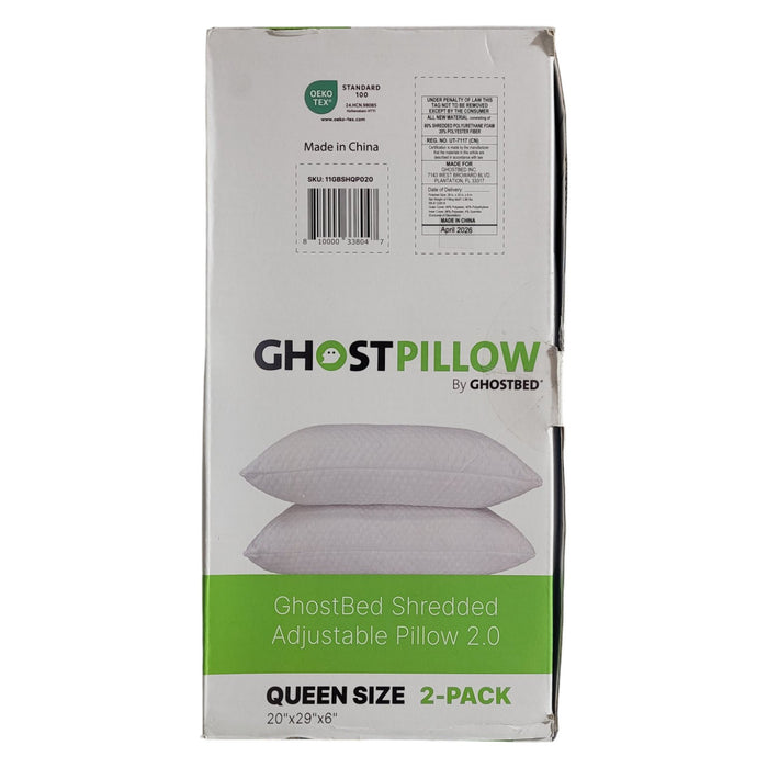 GhostBed 2-Pack Shredded Adjustable Memory Foam Adjustable Pillows, Queen