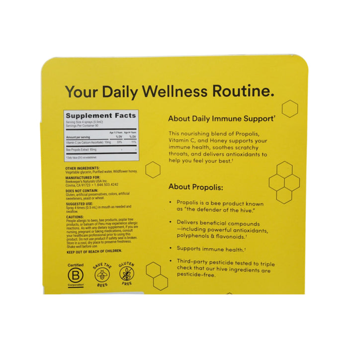 Beekeepers Naturals Daily Throat Spray  with Vitamin C, Propolis, Immune Support