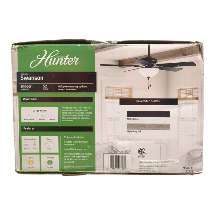 Hunter 52" Swanson Indoor Ceiling Fan with Bowl LED Light and Pull Chain