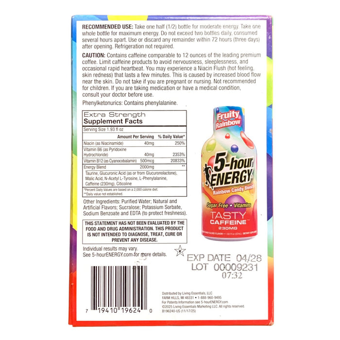 5-hour ENERGY Tasty Caffeine Sugar Free 24 Count Mega Value Pack, Fruity Rainbow