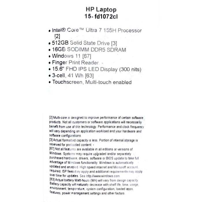 HP 15.6" FHD Touchscreen Laptop, Intel Ultra 7, 16GB RAM, 512GB SSD, Intel Arc