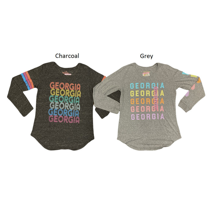 State Of Mine Women's Georgia Multi-Color Graphic Round Hem Long Sleeve Shirt