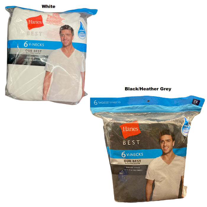 Hanes Best Men's Short Sleeve V-Neck Cotton Tagless T-Shirts, 6 Pack