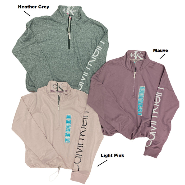 Calvin Klein Women's Half Zip Athletic Pullover Crop Sweatshirt w/ Bungee