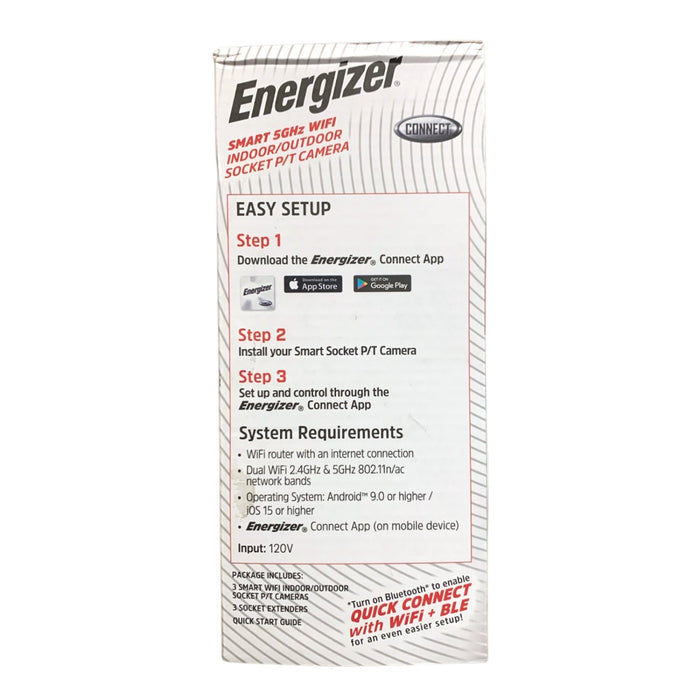 Energizer Smart 5GHz Wifi Indoor/Outdoor Pan and Tilt Socket Camera, 3 pk, White