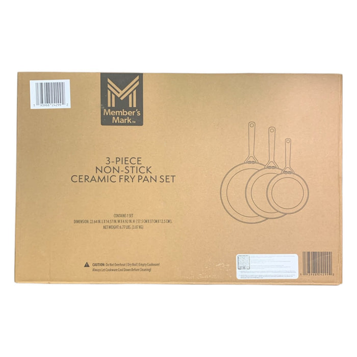 Member's Mark 3-Piece Non-Stick Ceramic Fry Pan Set, Cream