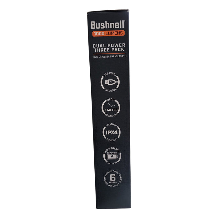 Bushnell 1000 Lumen Dual Power Hands Free Rechargeable Headlamps (3 Pack)