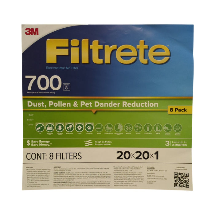 3M Filtrete Allergen Dust and Pollen Filter, MPR 700 MERV 8, 8pk