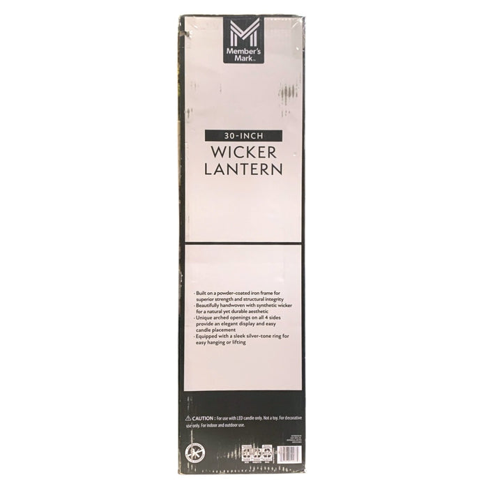 Member's Mark 30-Inch Wicker Lantern, Handwoven Synthetic Wicker for LED Candles