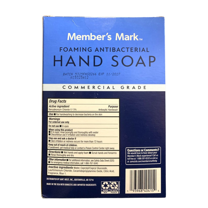 Member's Mark Antibacterial Foaming Hand Soap, 33.8 Fluid Ounce Refills (2 Pack)