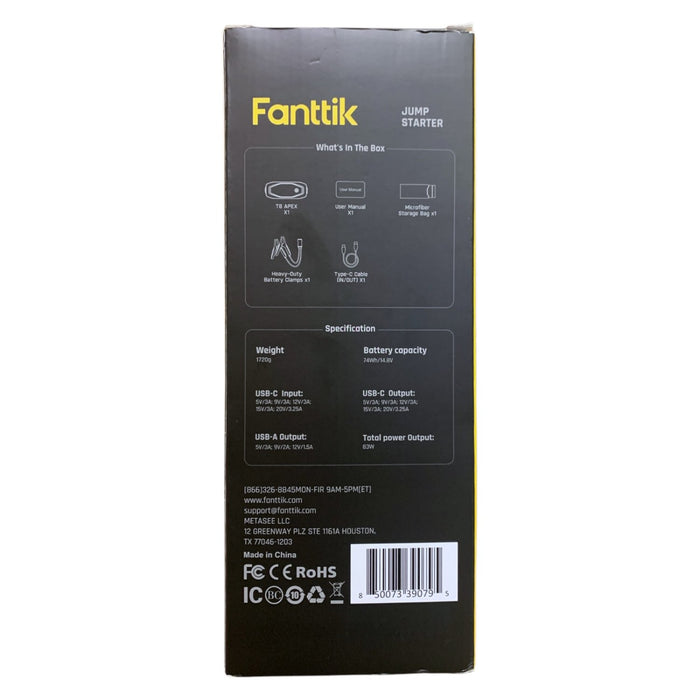 Fanttik T8 Apex Jump Starter with LED Flashlight and PD 65W Fast Charger