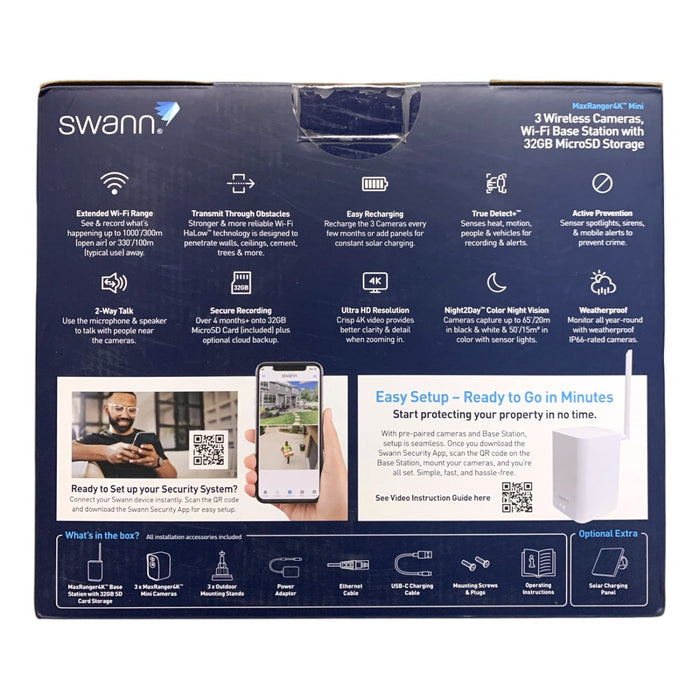 Swann MaxRanger Mini Kit 4K Wireless NVR Security System 3-Cam Kit,4K Camera