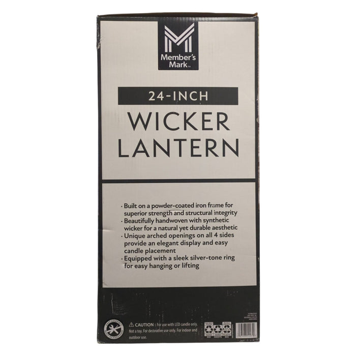 Member's Mark Open-Faced Iron  Wicker Hanging Lantern, 24 in