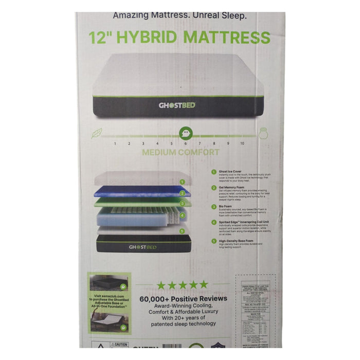 GhostBed Hybrid Gel Memory Foam & 6" Spring Mattress, Medium, Queen