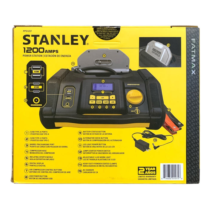 Stanley Fatmax 1200 Amp Power Station with Air Compressor & USB Power, PPS12CF