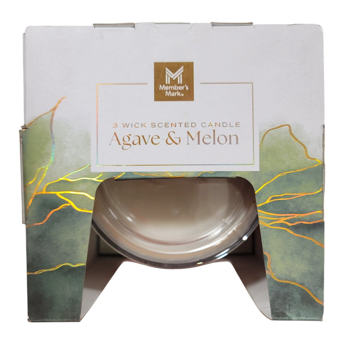 Member's Mark 3-Wick Ribbed Glass Candle, Agave & Melon, 28 oz.