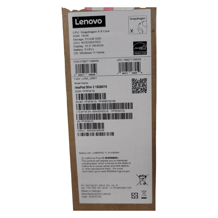 Lenovo IdeaPad Slim 3, Snapdragon X, 16GB RAM, 512GB NVMe SSD, 15.3" WUXGA