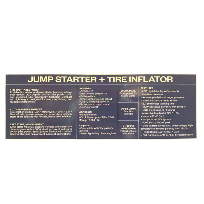 TINKR 2000A Jump Starter and Tire Inflator with Power Bank and Light