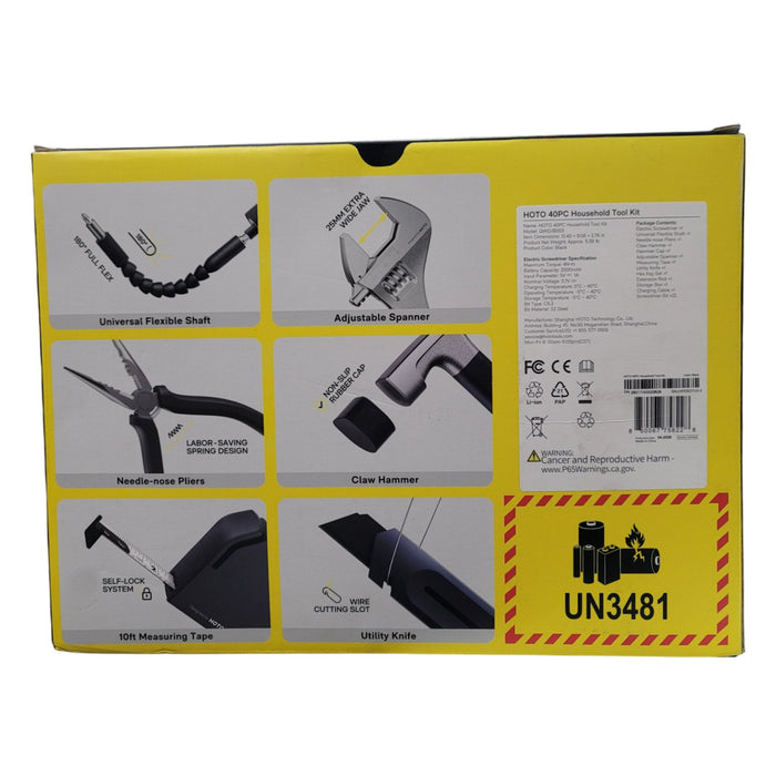 HOTO 40-Piece Household Tool Kit with Smart LED 3 Torque Electric Screwdriver
