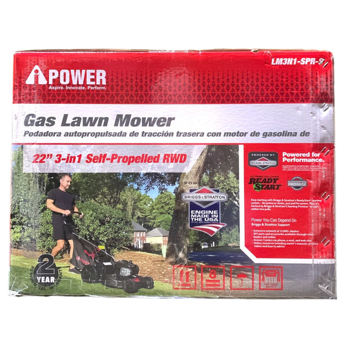 AiPower 22" 3-in-1 Self-Propelled RWD Gas Lawn Mower, LM3N1-SPR-S