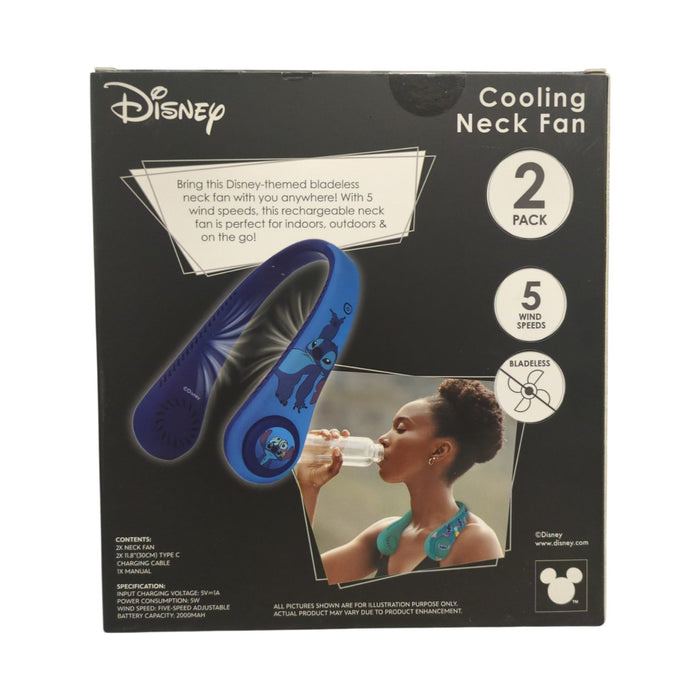 Disney Rechargeable 5 Speed Bladeless Cooling Neck Fan, 2 Pack, Stitch