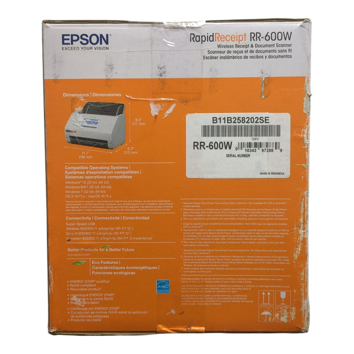 Epson RapidReceipt RR-600W Special Edition Scanner, 100-Sheet Duplex Auto