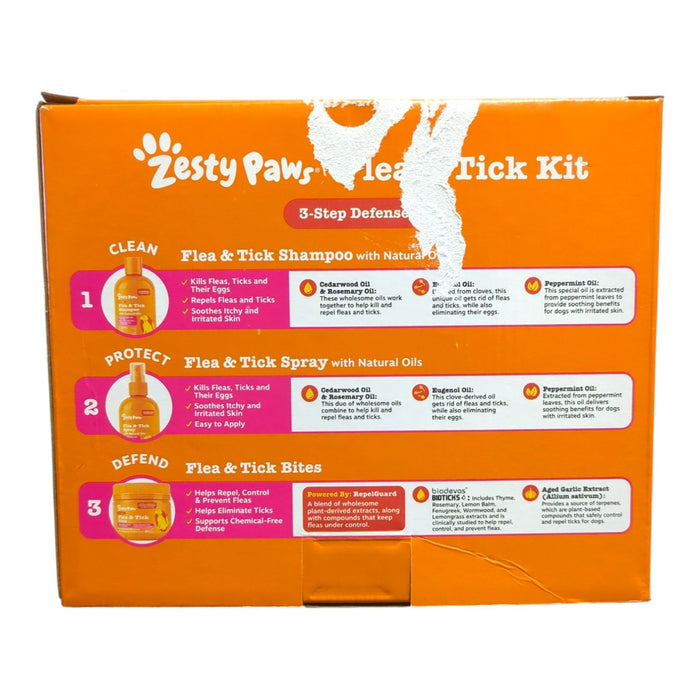 Zesty Paws Flea & Tick Kit for Dogs, 8oz Shampoo, 8oz Spray, 60ct Bites