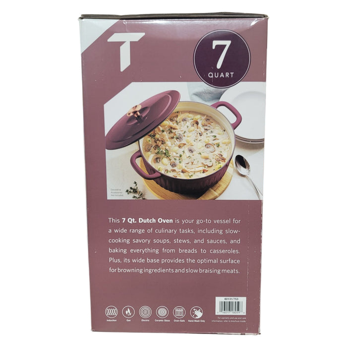 Tramontina 7 Quart Fluted Enameled Cast Iron Dutch Oven with Lid, Gourmet, Fig