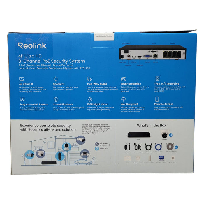 Reolink 4K 8MP Dome Cameras with 8-Channel 2TB NVR Security System, 4pk.