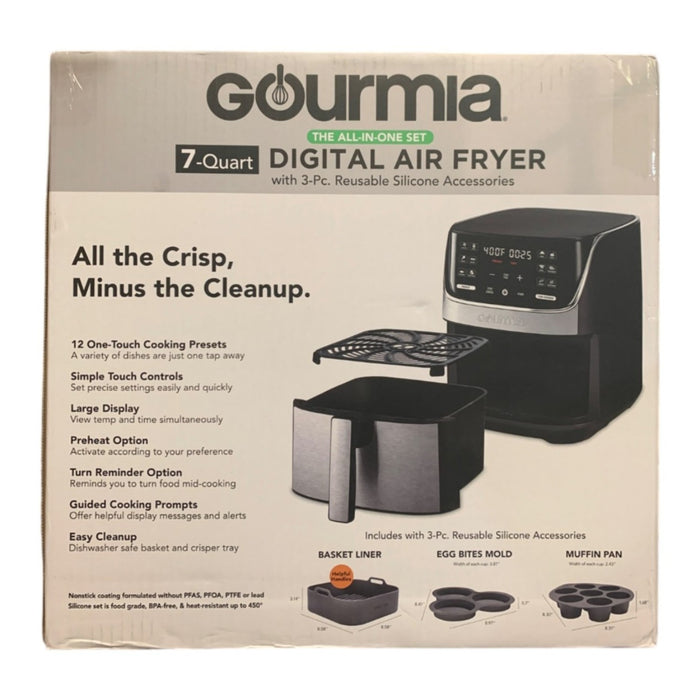 Gourmia 7-Quart Digital Air Fryer with 3-Piece Reusable Silicone Accessories
