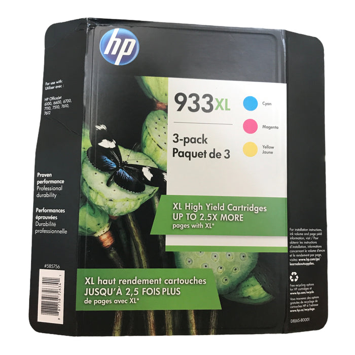 HP 933 XL High Yield Cyan/Magenta/Yellow Original OEM Ink, Exp 10/2022