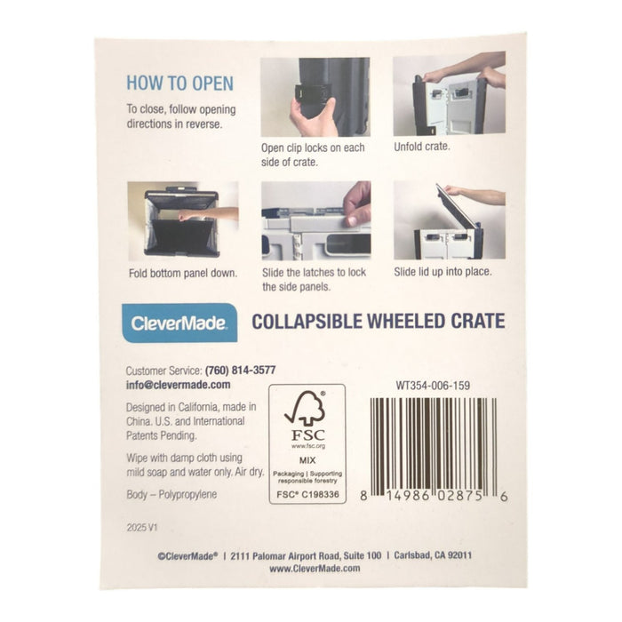 CleverMade Collapsible Wheeled Crate with Lid, 35L and 75lb Capacity
