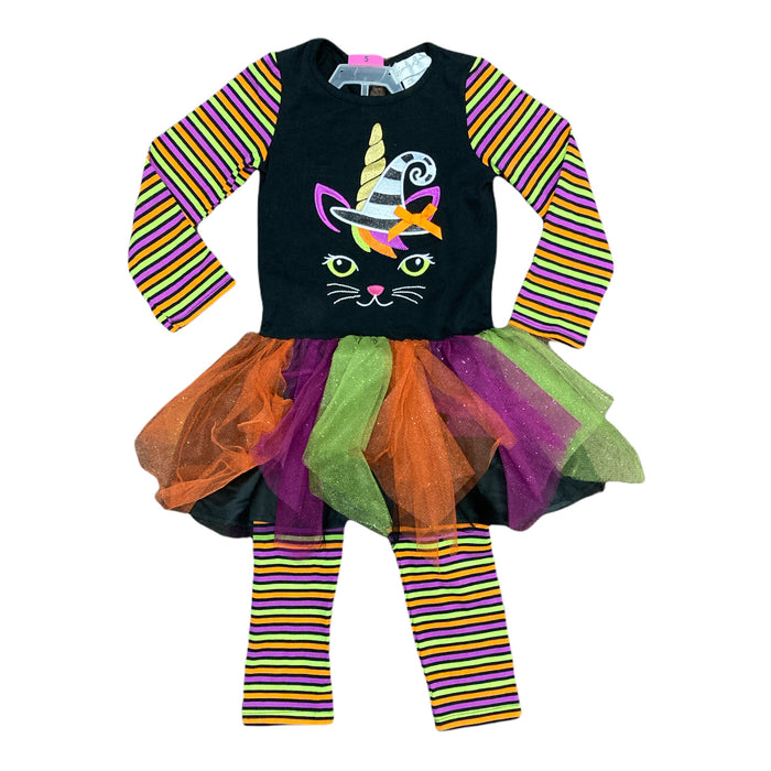 Emily Rose Girls' Long Sleeve Cute Halloween Cat Applique Tutu Legging Set